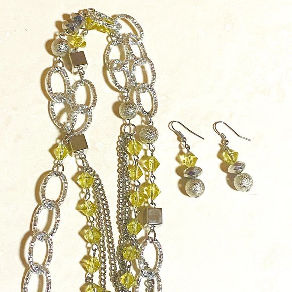3/$10, Silver Tone Jewelry Set, Mismatched Long Necklace + Drop Earrings - Picture 1 of 8
